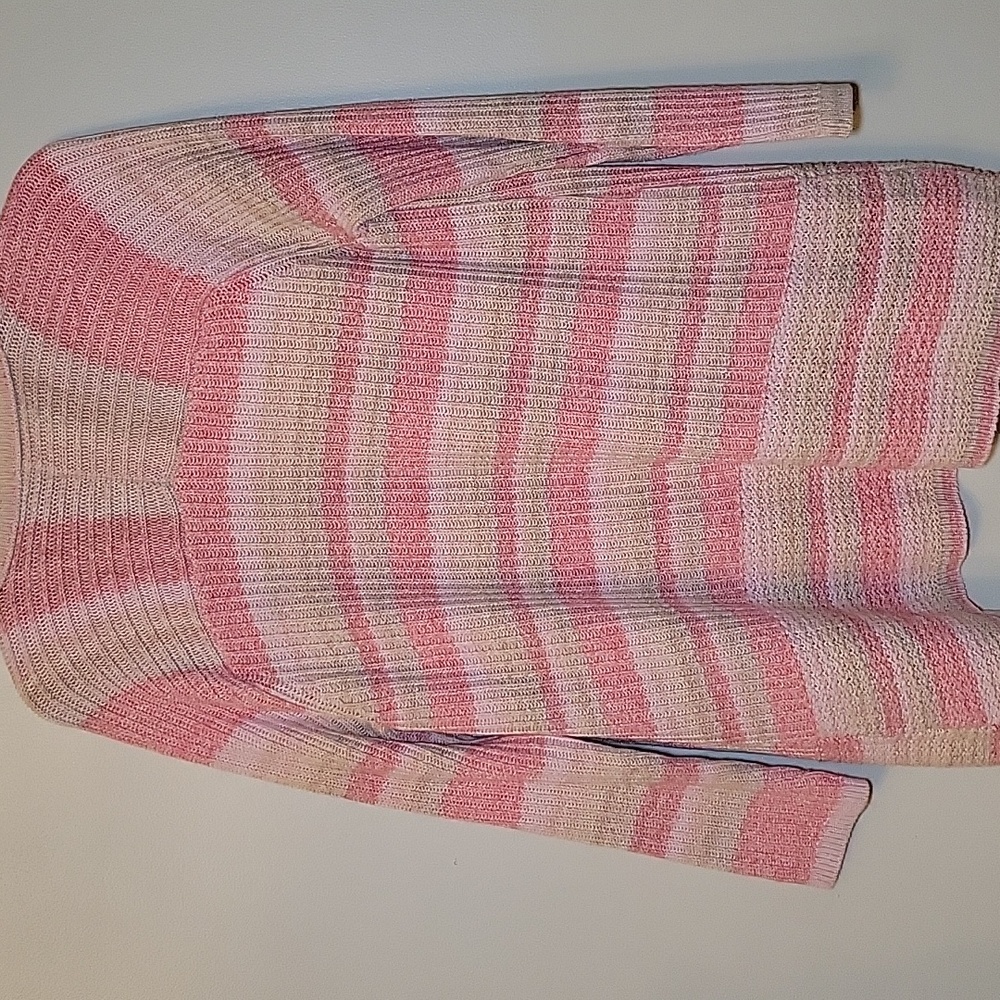 Tory Burch Erin Pink and Cream Striped Cardigan V-neck Woman's XL - Picture 5 of 9